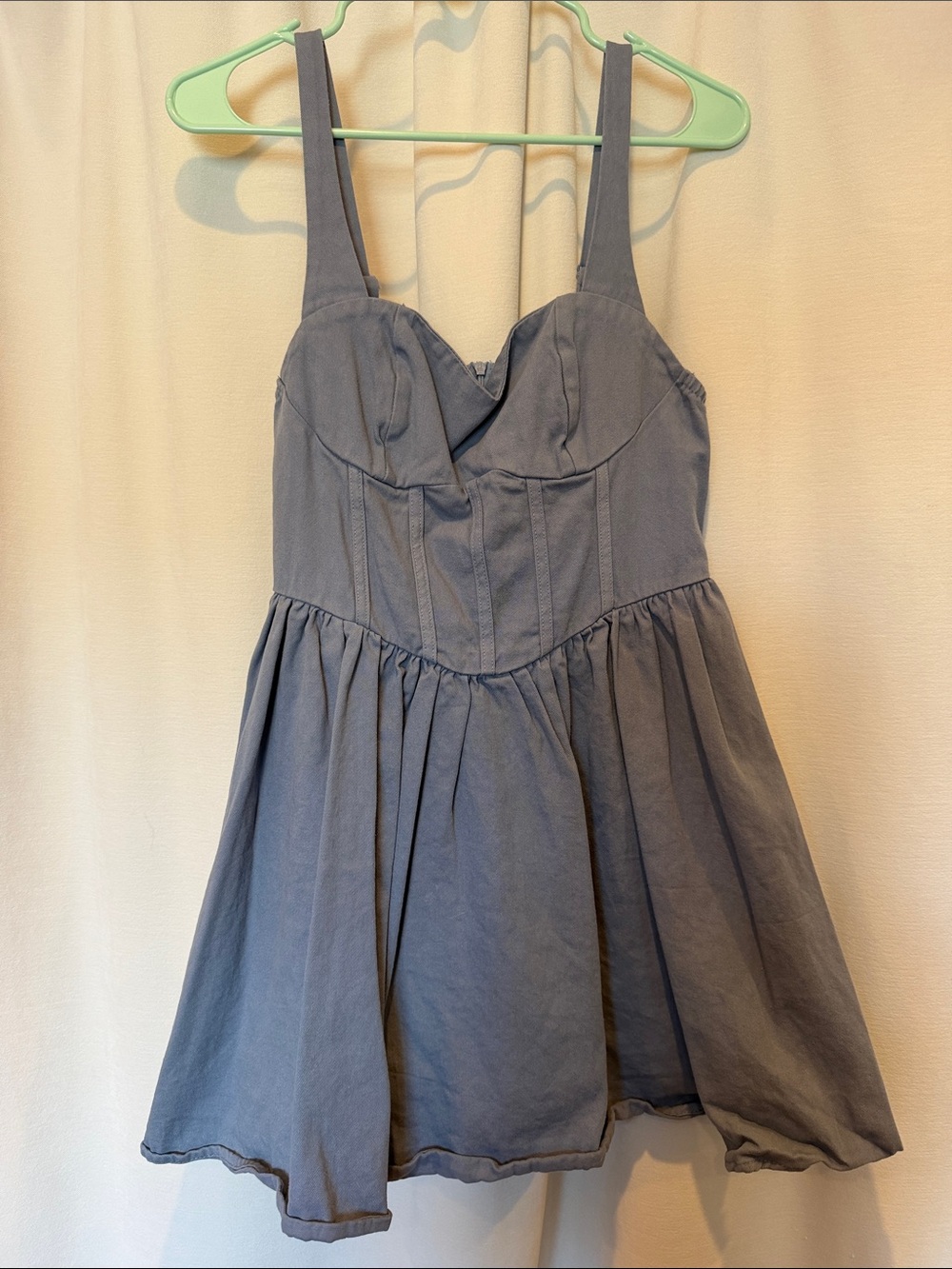 SHEIN Dusty Blue Sweetheart Neckline Cotton Blend Casual Dress